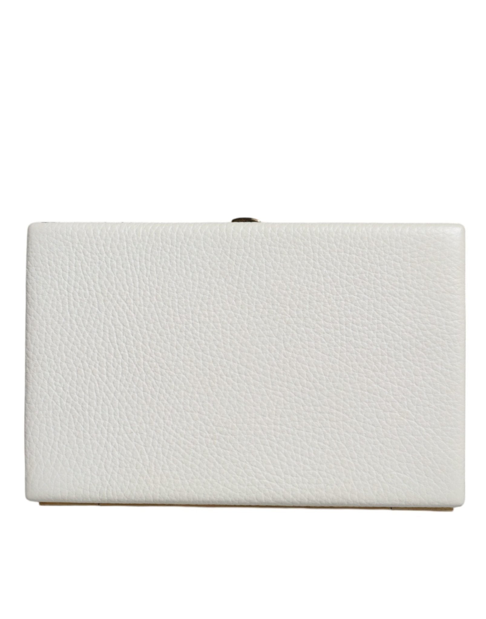 Dolce & Gabbana White Leather Gold Frame Clutch Evening Party Purse Bag - Sandy Store ByNet