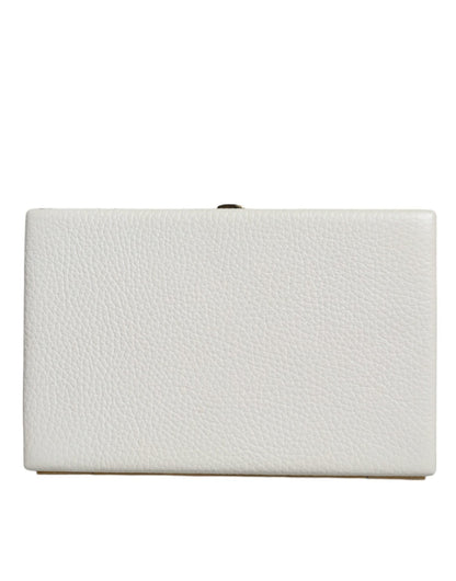 Dolce & Gabbana White Leather Gold Frame Clutch Evening Party Purse Bag - Sandy Store ByNet