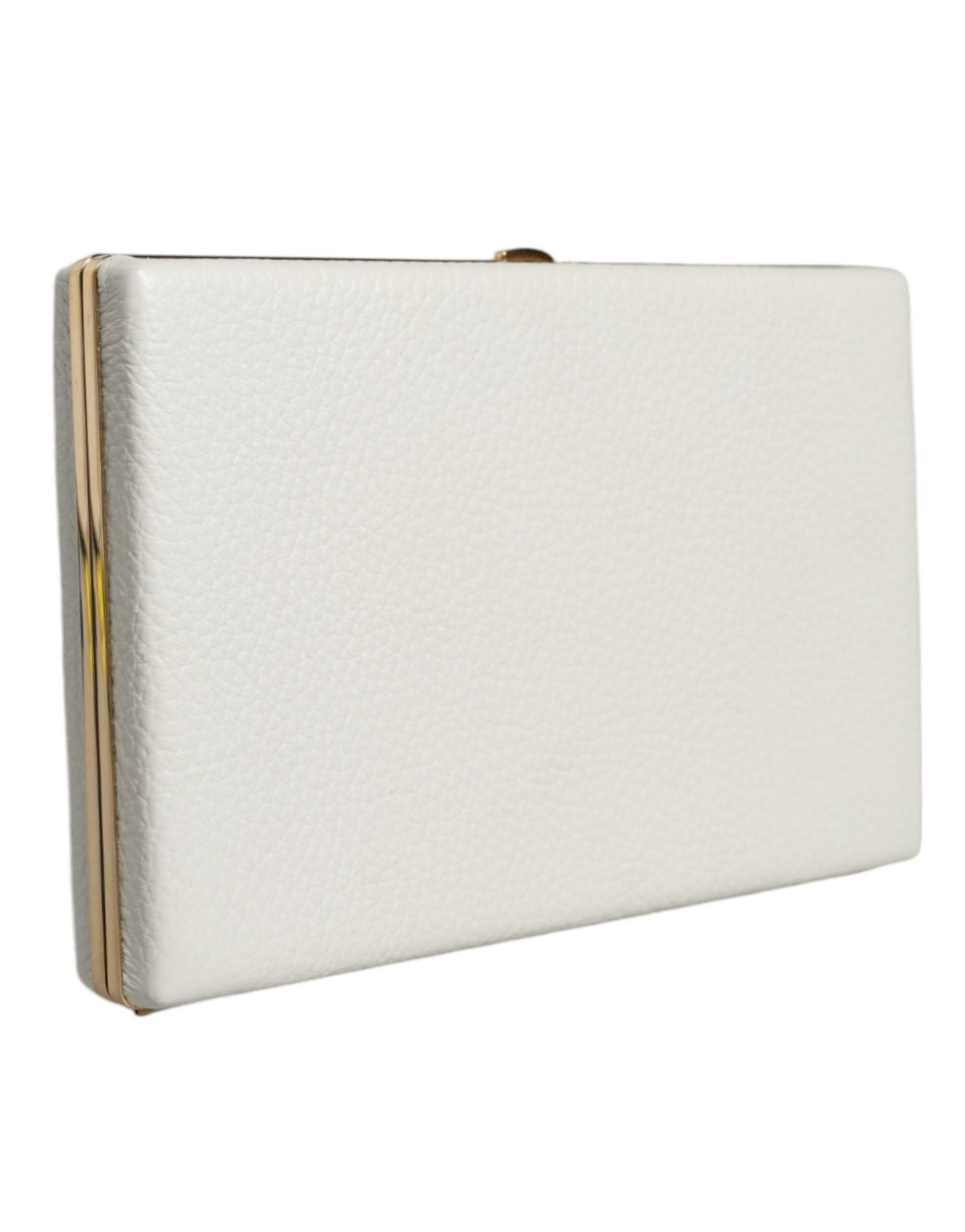 Dolce & Gabbana White Leather Gold Frame Clutch Evening Party Purse Bag - Sandy Store ByNet