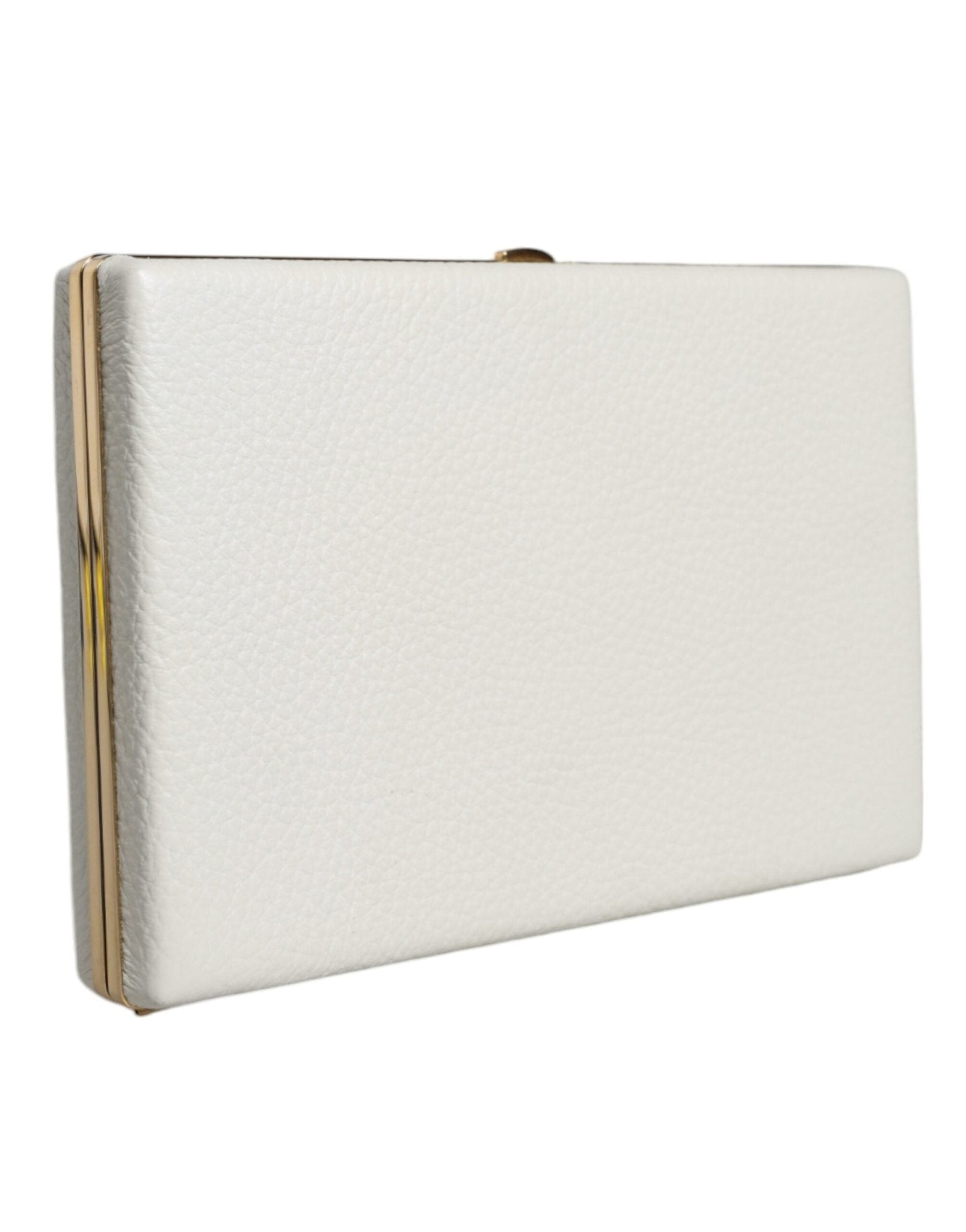Dolce & Gabbana White Leather Gold Frame Clutch Evening Party Purse Bag - Sandy Store ByNet