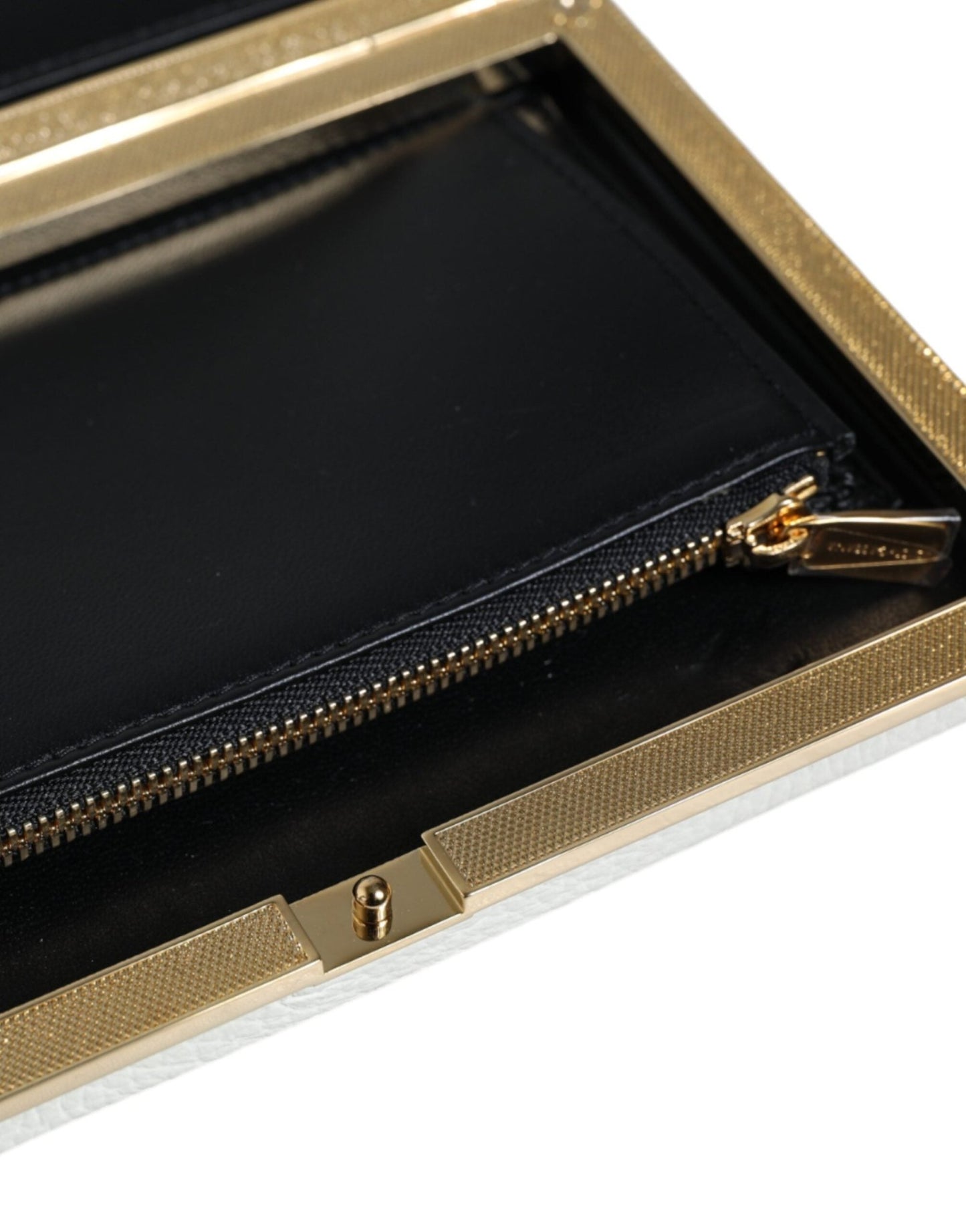 Dolce & Gabbana White Leather Gold Frame Clutch Evening Party Purse Bag - Sandy Store ByNet