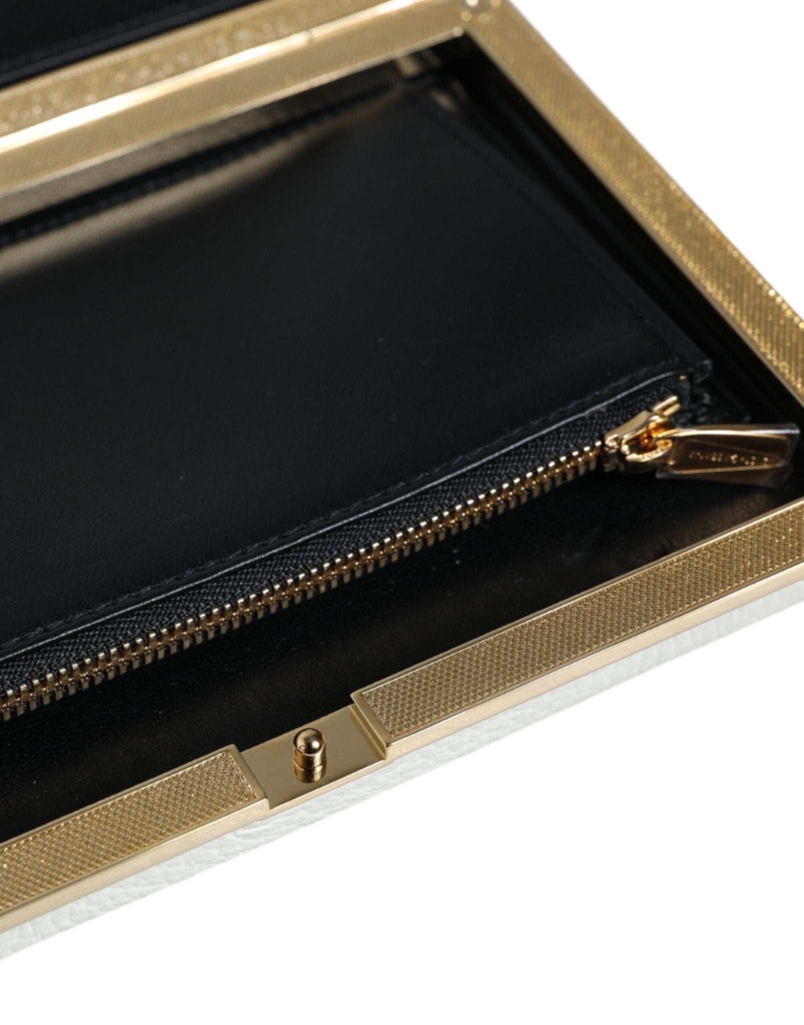 Dolce & Gabbana White Leather Gold Frame Clutch Evening Party Purse Bag - Sandy Store ByNet