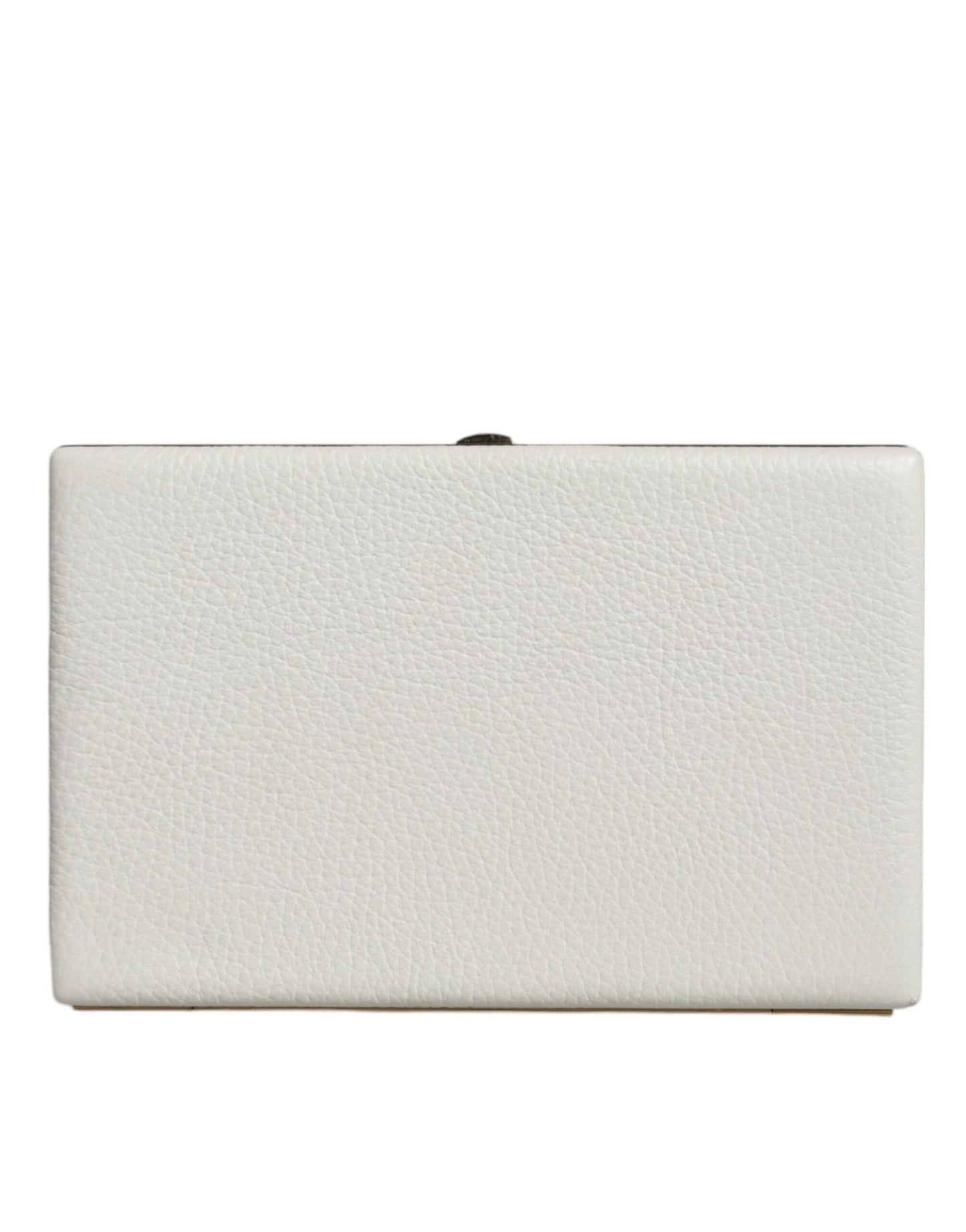 Dolce & Gabbana White Leather Gold Frame Clutch Evening Party Purse Bag - Sandy Store ByNet