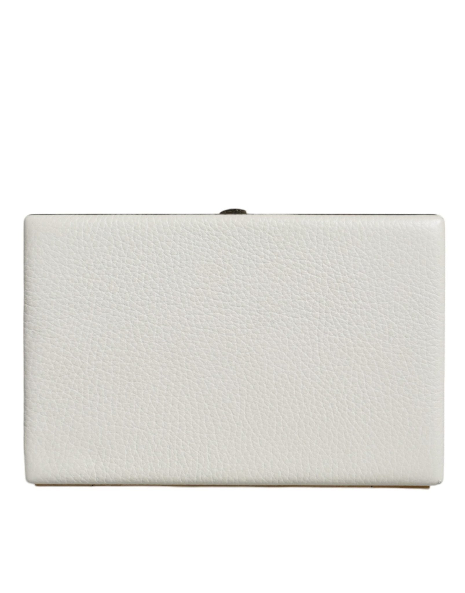 Dolce & Gabbana White Leather Gold Frame Clutch Evening Party Purse Bag - Sandy Store ByNet
