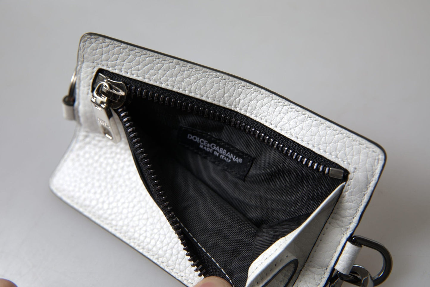 Dolce & Gabbana White Leather Lanyard Logo Card Holder Men Wallet – par Dolce & Gabbana | Disponible sur Sandy Store ByNet