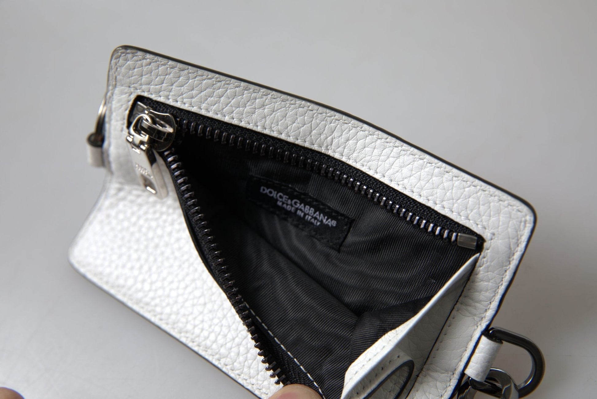 Dolce & Gabbana White Leather Lanyard Logo Card Holder Men Wallet – par Dolce & Gabbana | Disponible sur Sandy Store ByNet