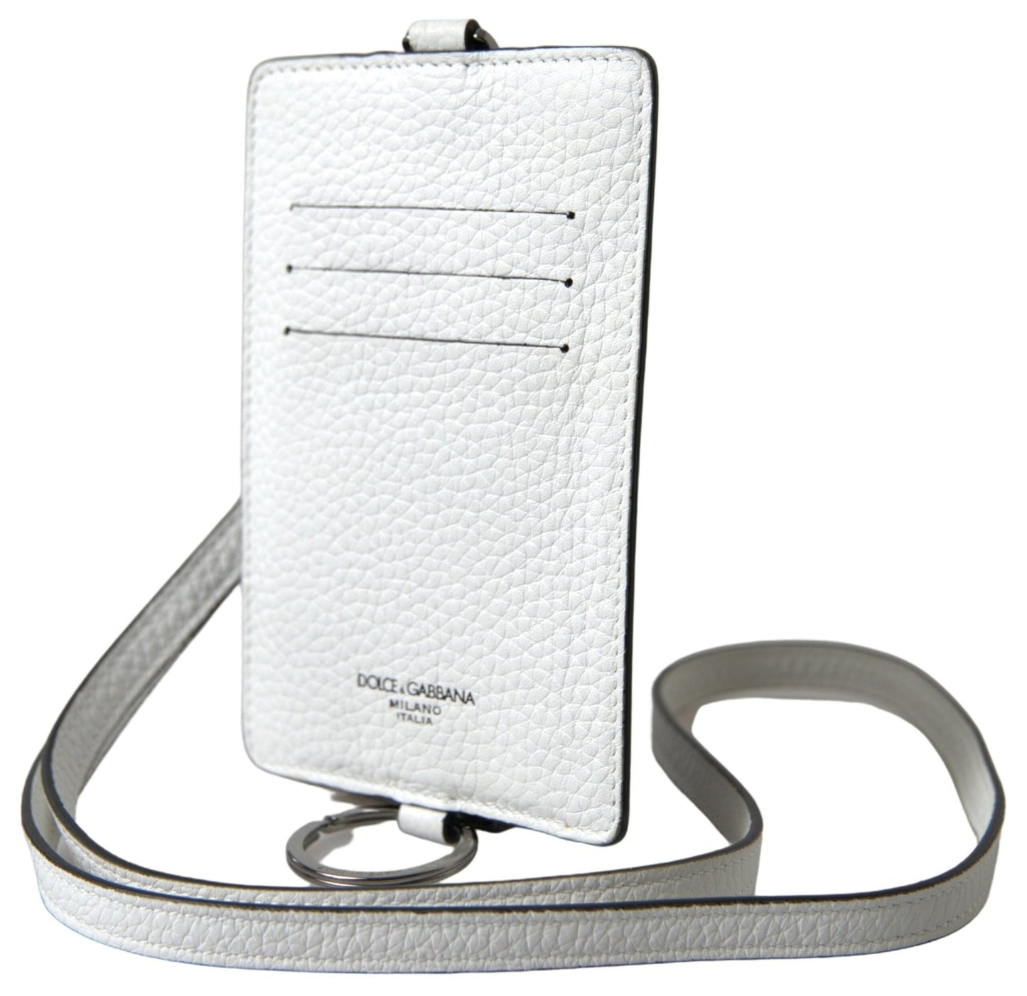 Dolce & Gabbana White Leather Lanyard Logo Card Holder Men Wallet – par Dolce & Gabbana | Disponible sur Sandy Store ByNet