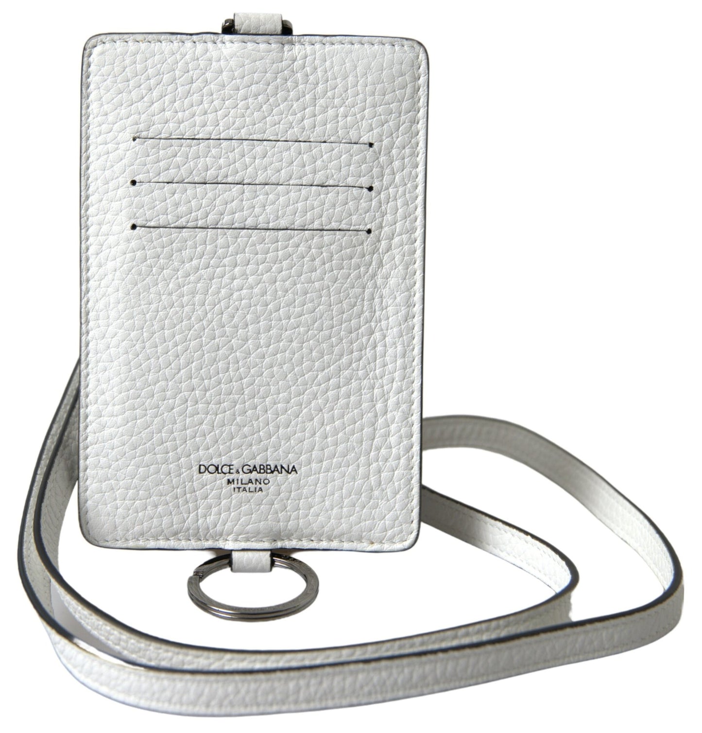 Dolce & Gabbana White Leather Lanyard Logo Card Holder Men Wallet – par Dolce & Gabbana | Disponible sur Sandy Store ByNet