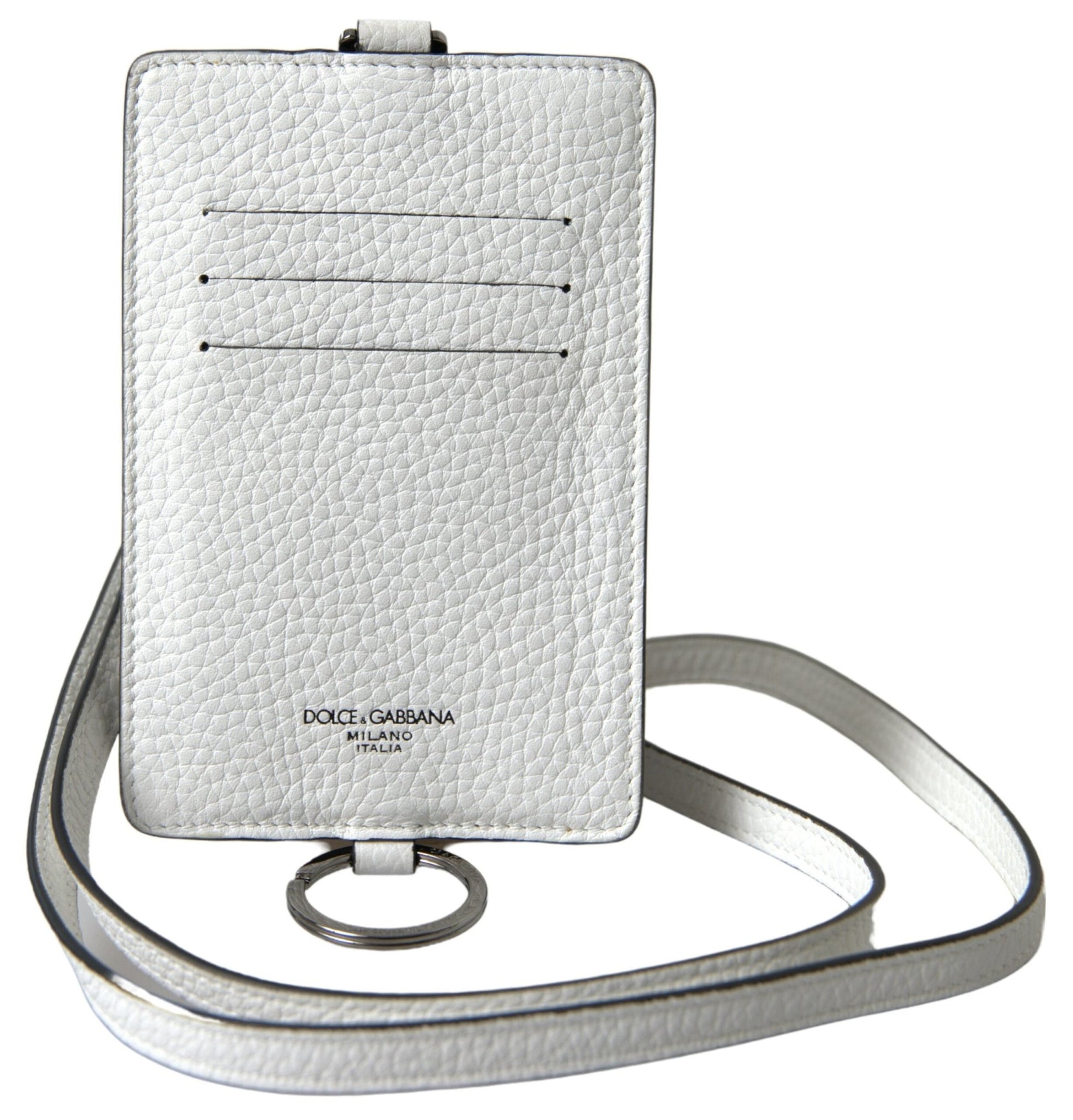 Dolce & Gabbana White Leather Lanyard Logo Card Holder Men Wallet – par Dolce & Gabbana | Disponible sur Sandy Store ByNet