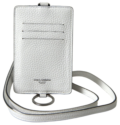 Dolce & Gabbana White Leather Lanyard Logo Card Holder Men Wallet – par Dolce & Gabbana | Disponible sur Sandy Store ByNet