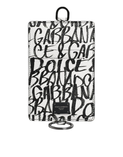 Dolce & Gabbana White Leather Lanyard Logo Print Card Holder Wallet – par Dolce & Gabbana | Disponible sur Sandy Store ByNet