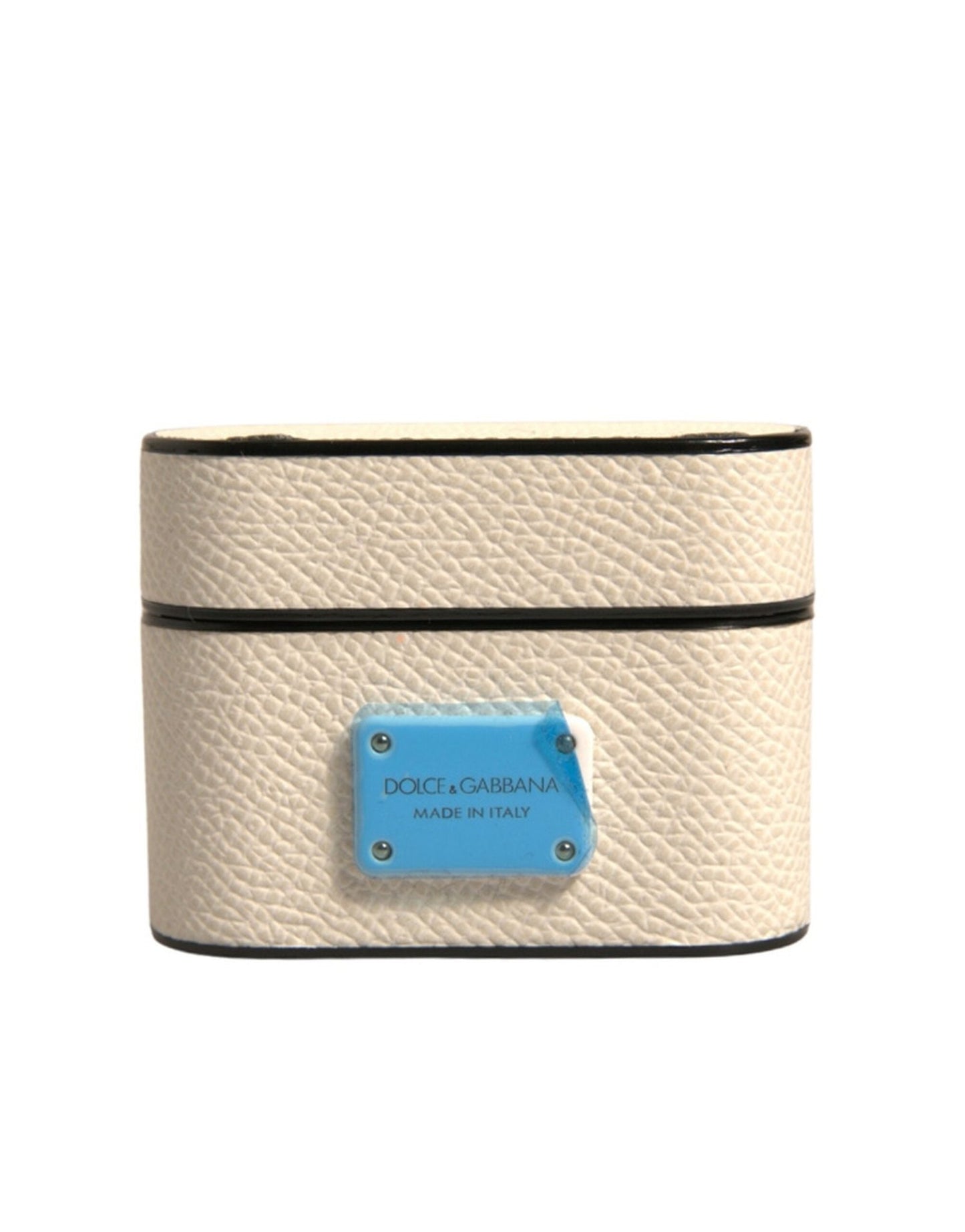 Dolce & Gabbana White Leather Metal Logo Plaque Holder Airpods Case – par Dolce & Gabbana | Disponible sur Sandy Store ByNet