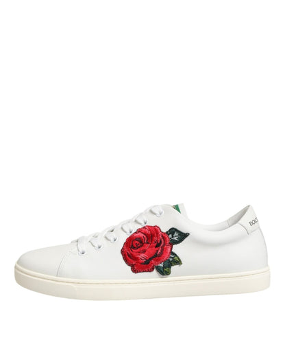 Dolce & Gabbana White Leather Rose Embroidery Low - Top Shoes – EU35.5/US5 par Dolce & Gabbana | Disponible sur Sandy Store ByNet