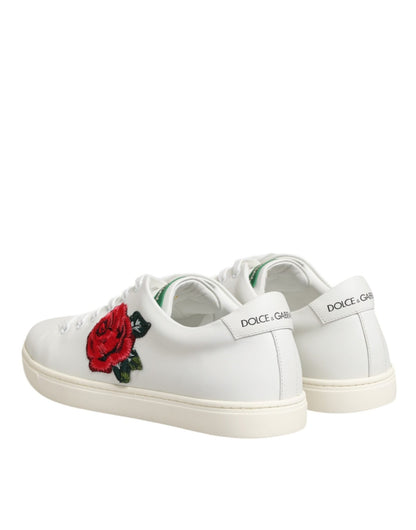 Dolce & Gabbana White Leather Rose Embroidery Low - Top Shoes – EU35.5/US5 par Dolce & Gabbana | Disponible sur Sandy Store ByNet
