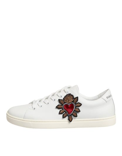 Dolce & Gabbana White Leather Sacre Heart Patch Sneakers Shoes – EU39.5/US9 par Dolce & Gabbana | Disponible sur Sandy Store ByNet