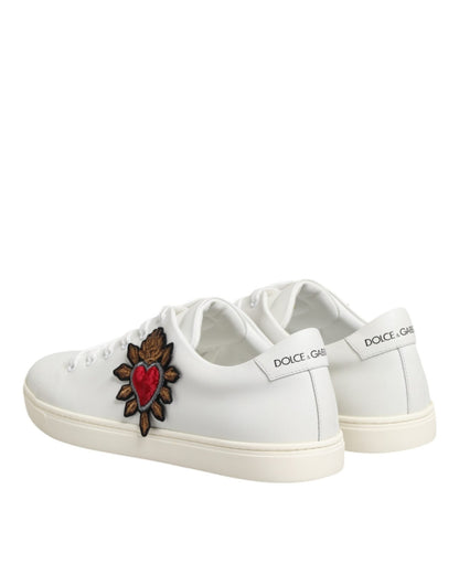 Dolce & Gabbana White Leather Sacre Heart Patch Sneakers Shoes – EU39.5/US9 par Dolce & Gabbana | Disponible sur Sandy Store ByNet