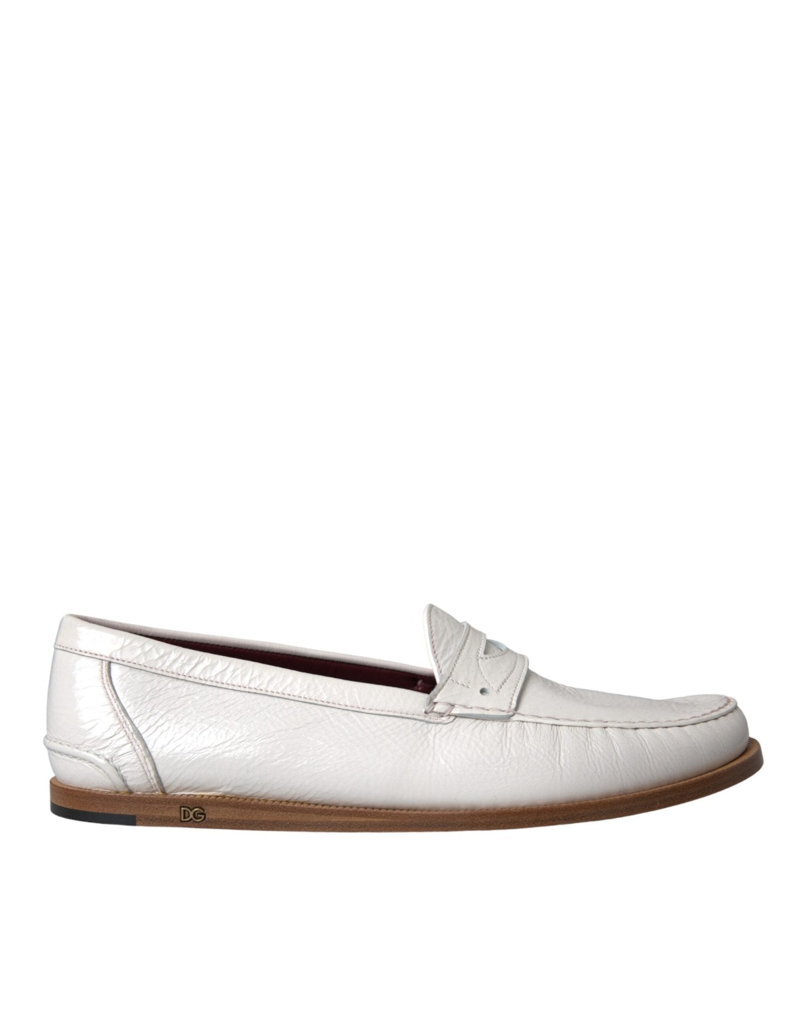 Dolce & Gabbana White Leather Slip On Mocassin Loafers Shoes - Sandy Store ByNet