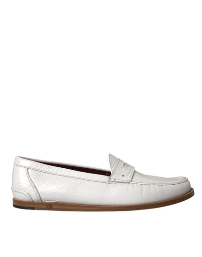 Dolce & Gabbana White Leather Slip On Mocassin Loafers Shoes - Sandy Store ByNet