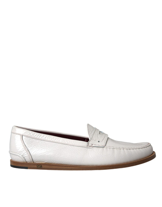 Dolce & Gabbana White Leather Slip On Mocassin Loafers Shoes - Sandy Store ByNet