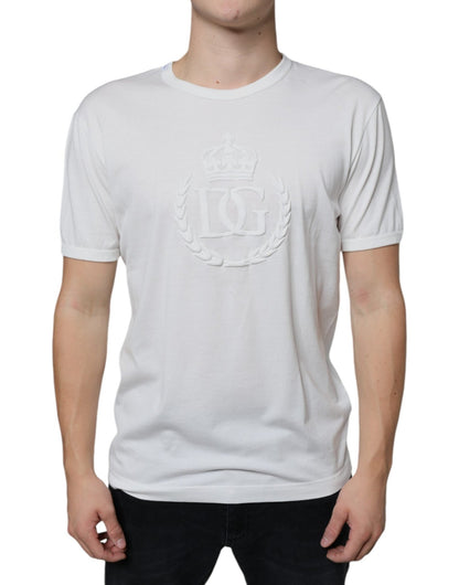 Dolce & Gabbana White Logo Embossed Cotton Crewneck T-shirt – IT52 | XL par Dolce & Gabbana | Disponible sur Sandy Store ByNet