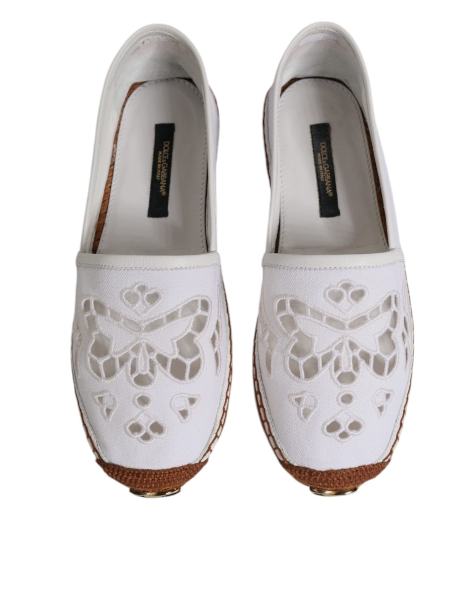 Dolce & Gabbana White Logo Eyelet Slip On Espadrilles Shoes - Sandy Store ByNet