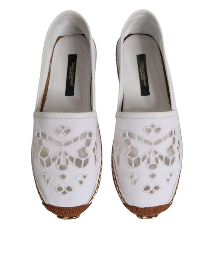 Dolce & Gabbana White Logo Eyelet Slip On Espadrilles Shoes - Sandy Store ByNet
