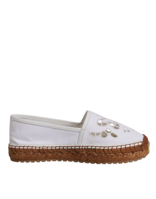 Dolce & Gabbana White Logo Eyelet Slip On Espadrilles Shoes - Sandy Store ByNet