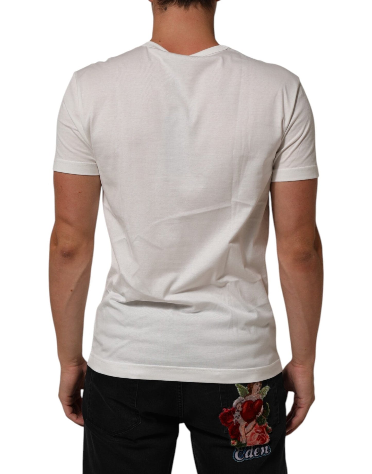 Dolce & Gabbana White Logo Patch Cotton Crew Neck Men T-shirt – IT48 | M par Dolce & Gabbana | Disponible sur Sandy Store ByNet