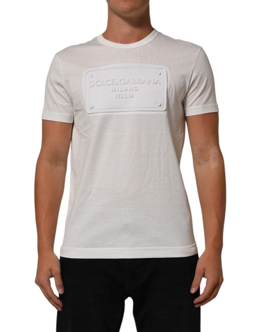 Dolce & Gabbana White Logo Patch Cotton Crew Neck Men T-shirt – IT48 | M par Dolce & Gabbana | Disponible sur Sandy Store ByNet
