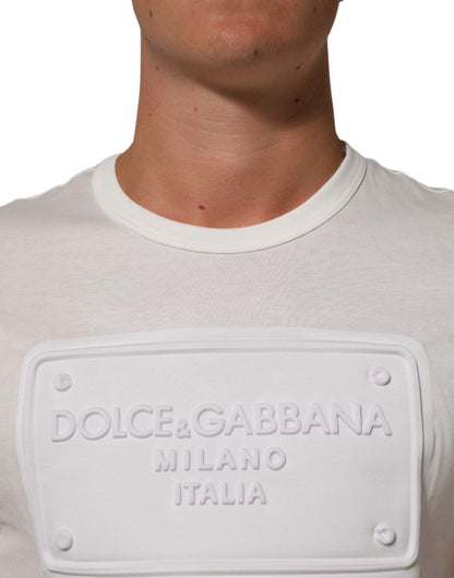 Dolce & Gabbana White Logo Patch Cotton Crew Neck Men T-shirt – IT48 | M par Dolce & Gabbana | Disponible sur Sandy Store ByNet