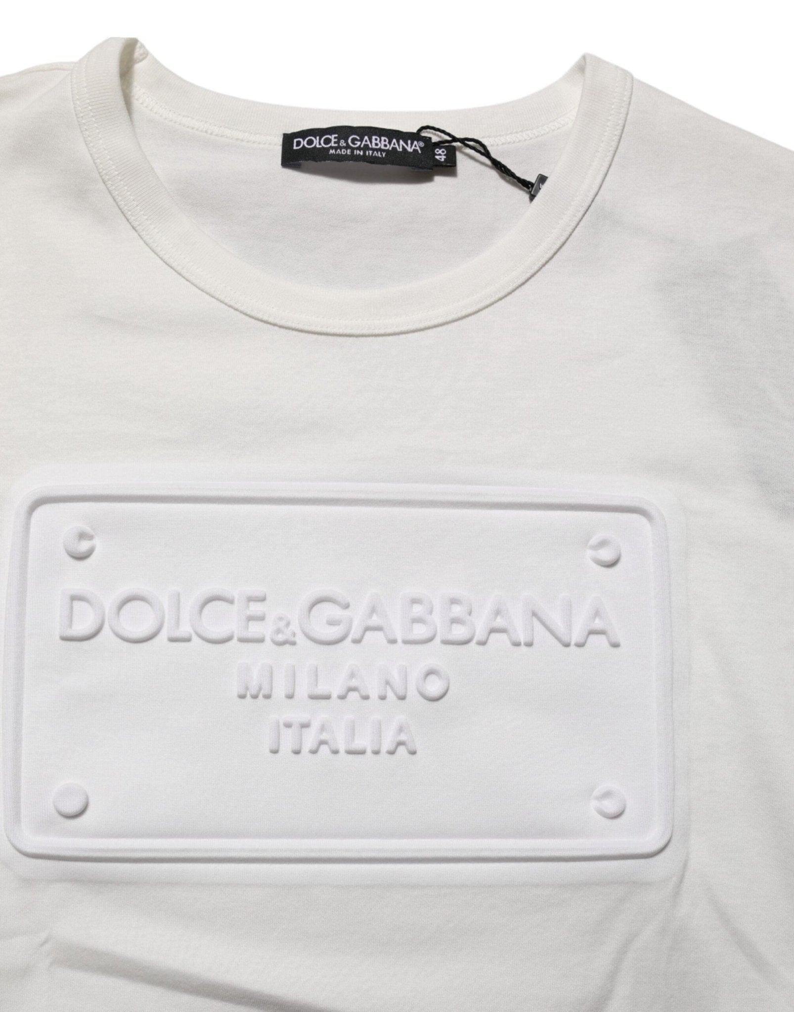 Dolce & Gabbana White Logo Patch Cotton Crew Neck Men T-shirt – IT48 | M par Dolce & Gabbana | Disponible sur Sandy Store ByNet