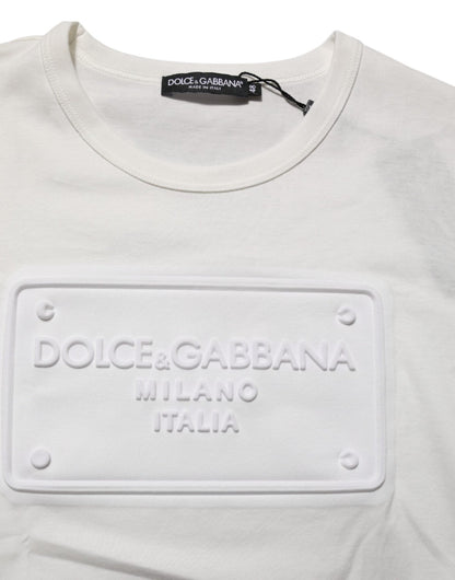 Dolce & Gabbana White Logo Patch Cotton Crew Neck Men T-shirt – IT48 | M par Dolce & Gabbana | Disponible sur Sandy Store ByNet