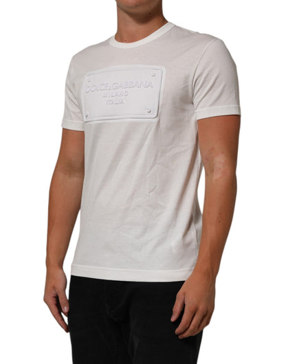 Dolce & Gabbana White Logo Patch Cotton Crew Neck Men T-shirt – IT48 | M par Dolce & Gabbana | Disponible sur Sandy Store ByNet