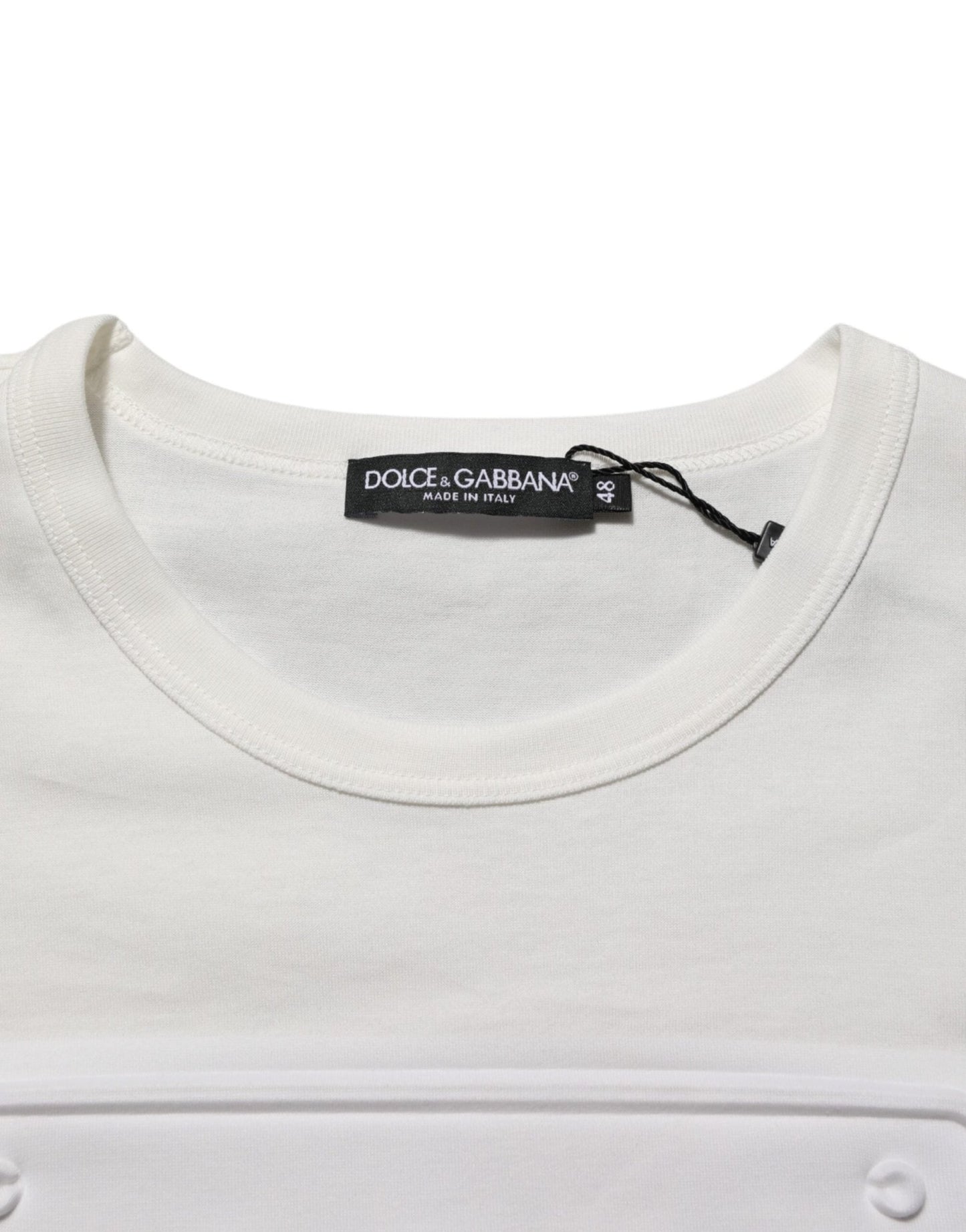 Dolce & Gabbana White Logo Patch Cotton Crew Neck Men T-shirt – IT48 | M par Dolce & Gabbana | Disponible sur Sandy Store ByNet