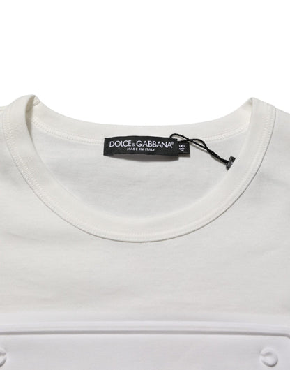 Dolce & Gabbana White Logo Patch Cotton Crew Neck Men T-shirt – IT48 | M par Dolce & Gabbana | Disponible sur Sandy Store ByNet