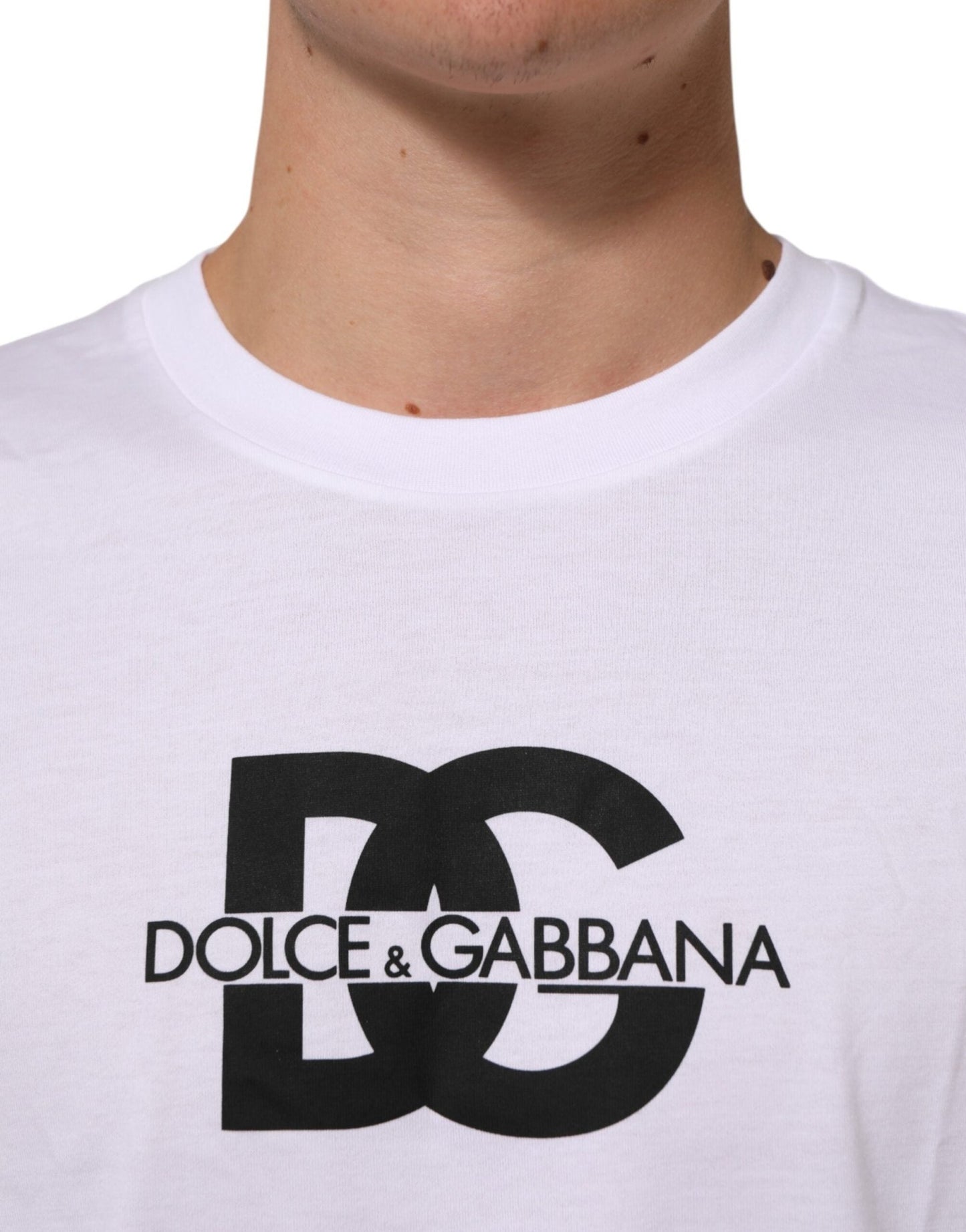 Dolce & Gabbana White Logo Print Cotton Crew Neck Men T-shirt – IT48 | M par Dolce & Gabbana | Disponible sur Sandy Store ByNet