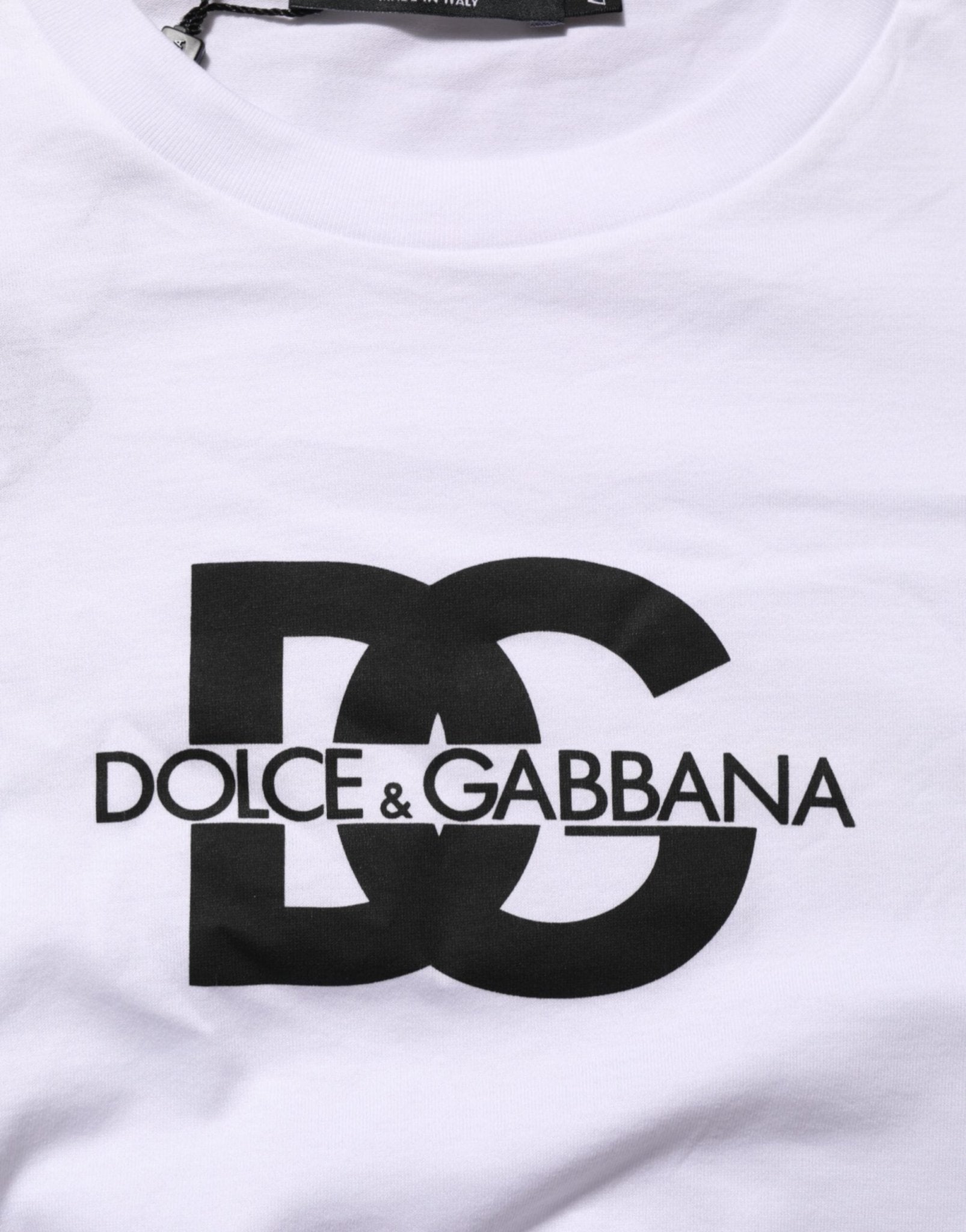 Dolce & Gabbana White Logo Print Cotton Crew Neck Men T-shirt – IT48 | M par Dolce & Gabbana | Disponible sur Sandy Store ByNet