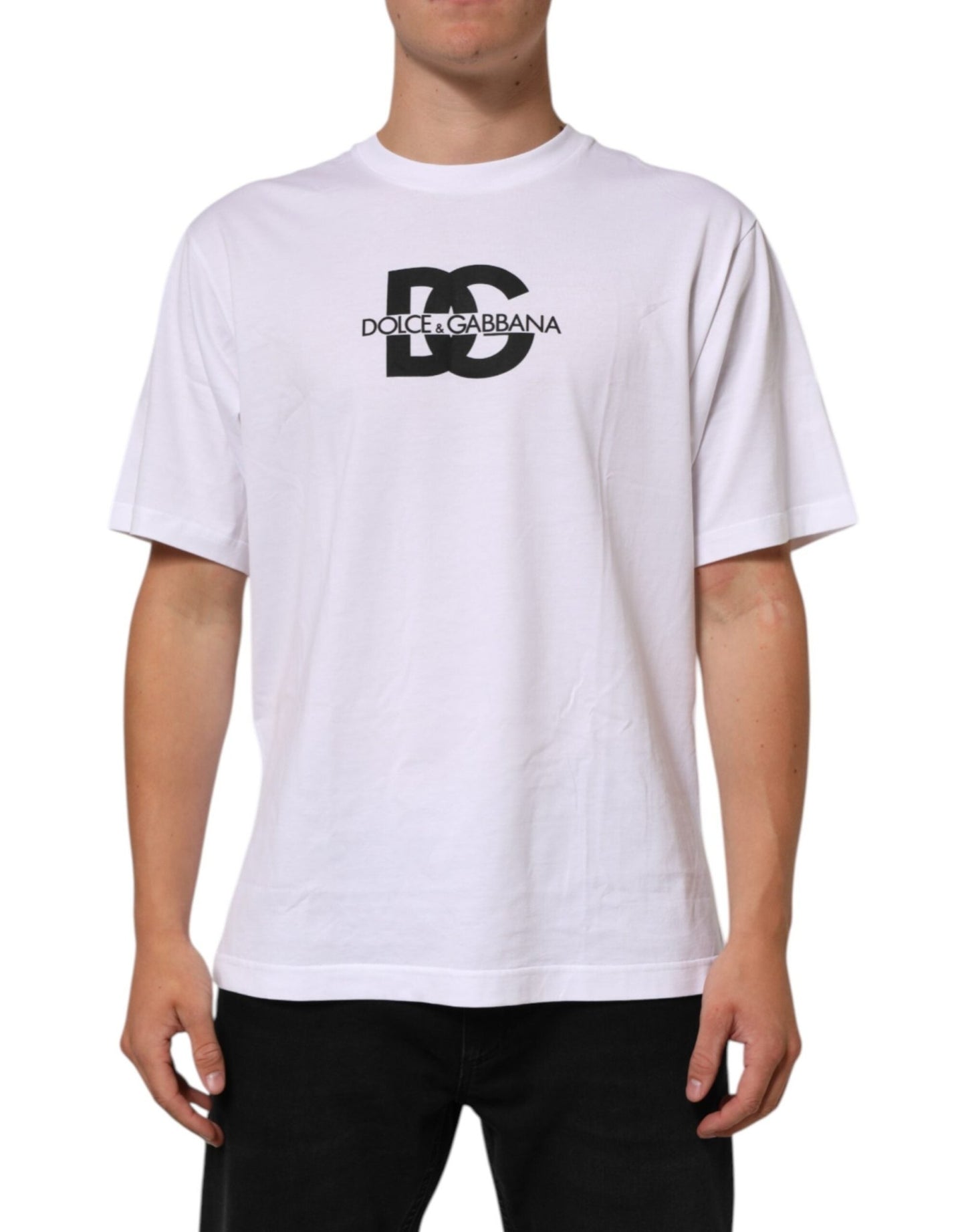 Dolce & Gabbana White Logo Print Cotton Crew Neck Men T-shirt – IT48 | M par Dolce & Gabbana | Disponible sur Sandy Store ByNet