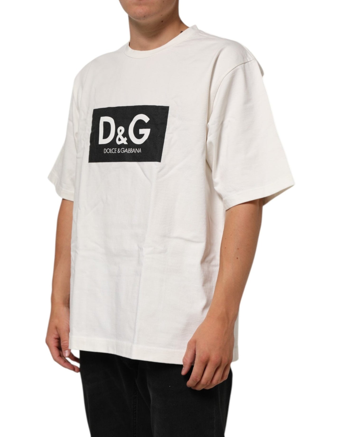 Dolce & Gabbana White Logo Print Cotton Crew Neck Men T-shirt – L par Dolce & Gabbana | Disponible sur Sandy Store ByNet