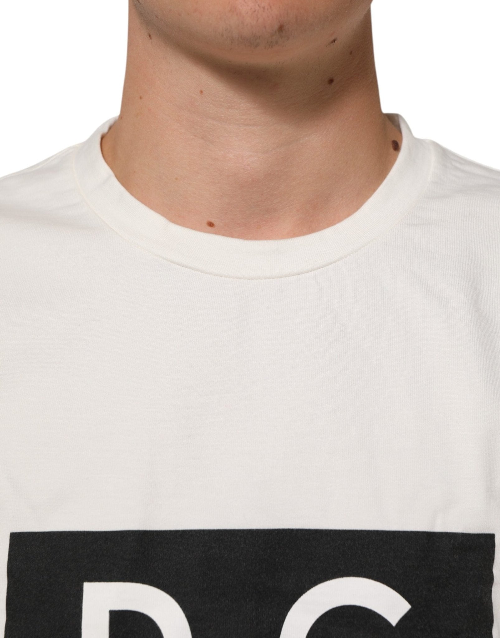 Dolce & Gabbana White Logo Print Cotton Crew Neck Men T-shirt – L par Dolce & Gabbana | Disponible sur Sandy Store ByNet