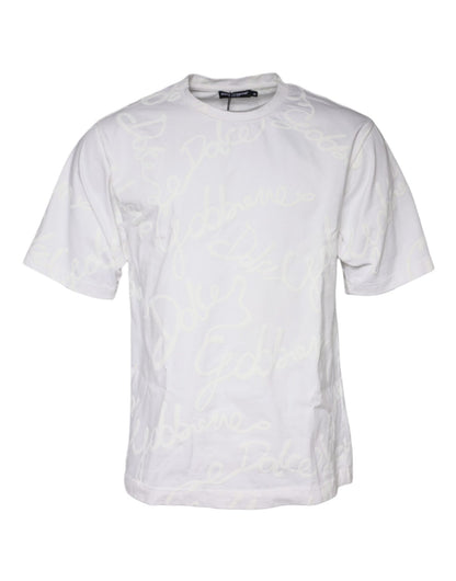 Dolce & Gabbana White Logo Print Cotton Crew Neck T-shirt – IT46 | S par Dolce & Gabbana | Disponible sur Sandy Store ByNet