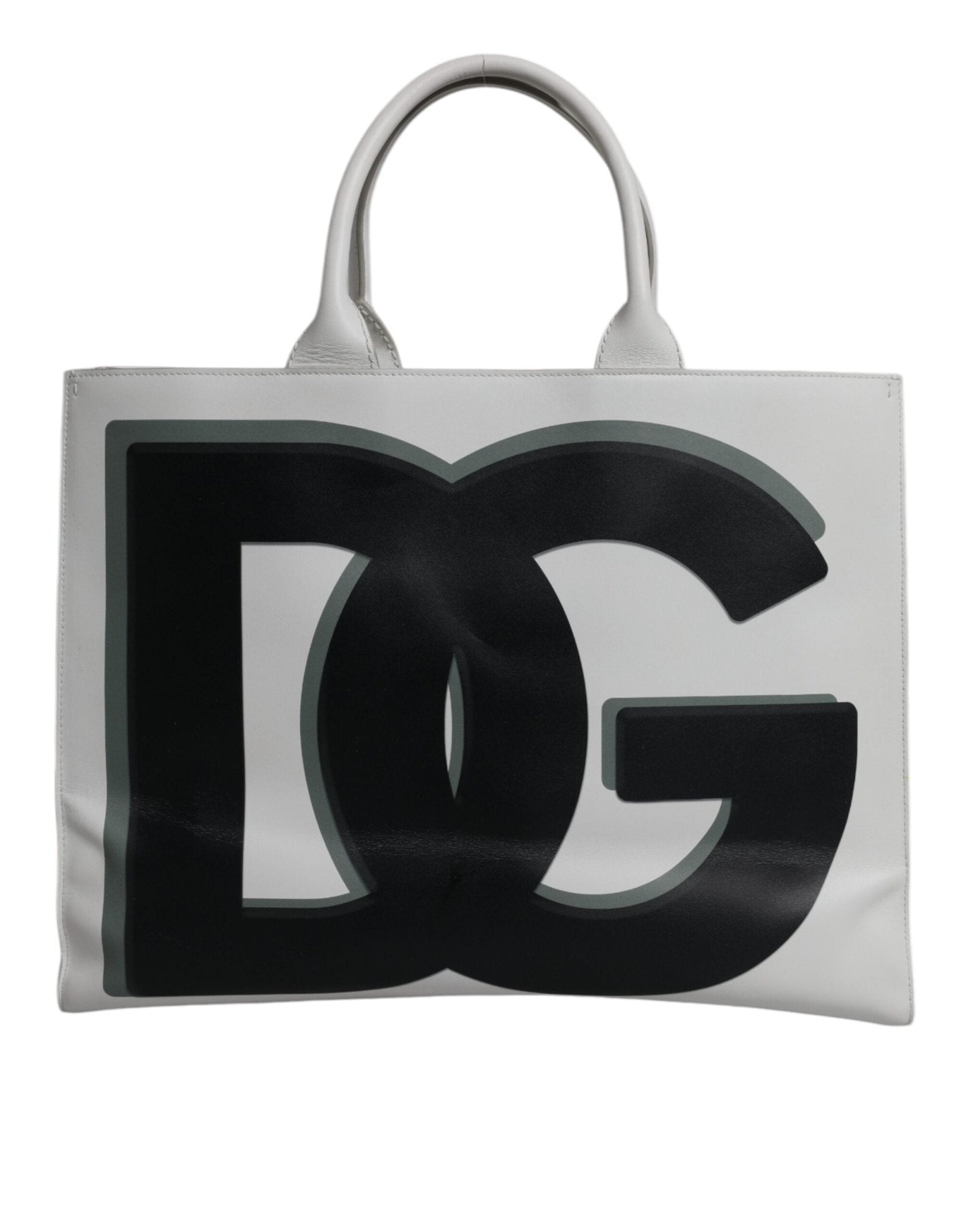 Dolce & Gabbana White Logo Print DG Daily Calfskin Shopping Tote Bag - Sandy Store ByNet