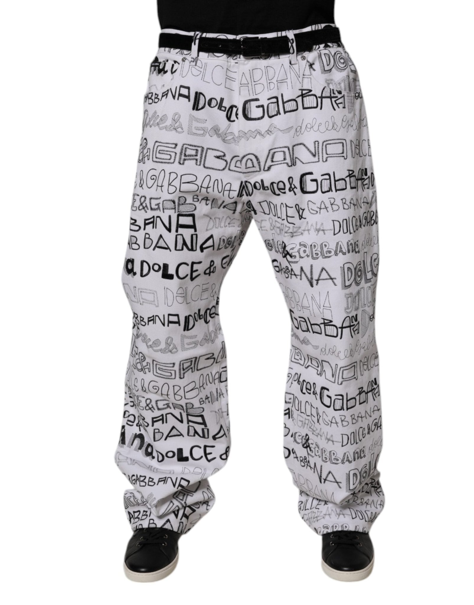 Dolce & Gabbana White Logo Print Straight Men Denim Jeans – IT56 | XXL par Dolce & Gabbana | Disponible sur Sandy Store ByNet