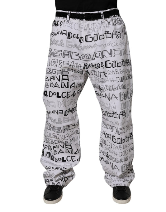 Dolce & Gabbana White Logo Print Straight Men Denim Jeans – IT56 | XXL par Dolce & Gabbana | Disponible sur Sandy Store ByNet