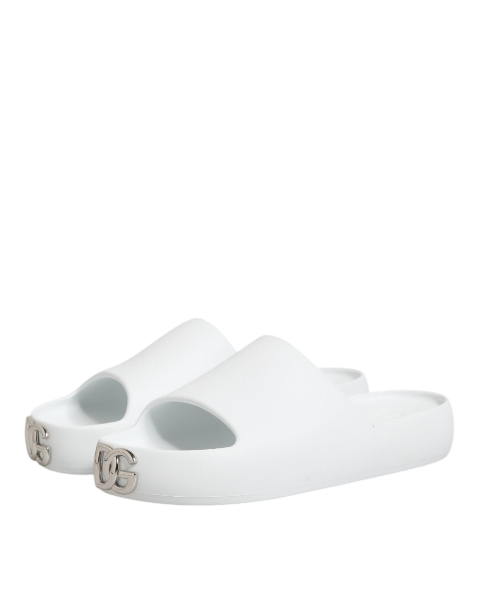 Dolce & Gabbana White Logo Slides Sandals Men Beachwear Shoes – EU40/US7 par Dolce & Gabbana | Disponible sur Sandy Store ByNet
