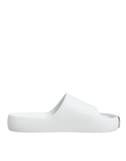 Dolce & Gabbana White Logo Slides Sandals Men Beachwear Shoes – EU40/US7 par Dolce & Gabbana | Disponible sur Sandy Store ByNet