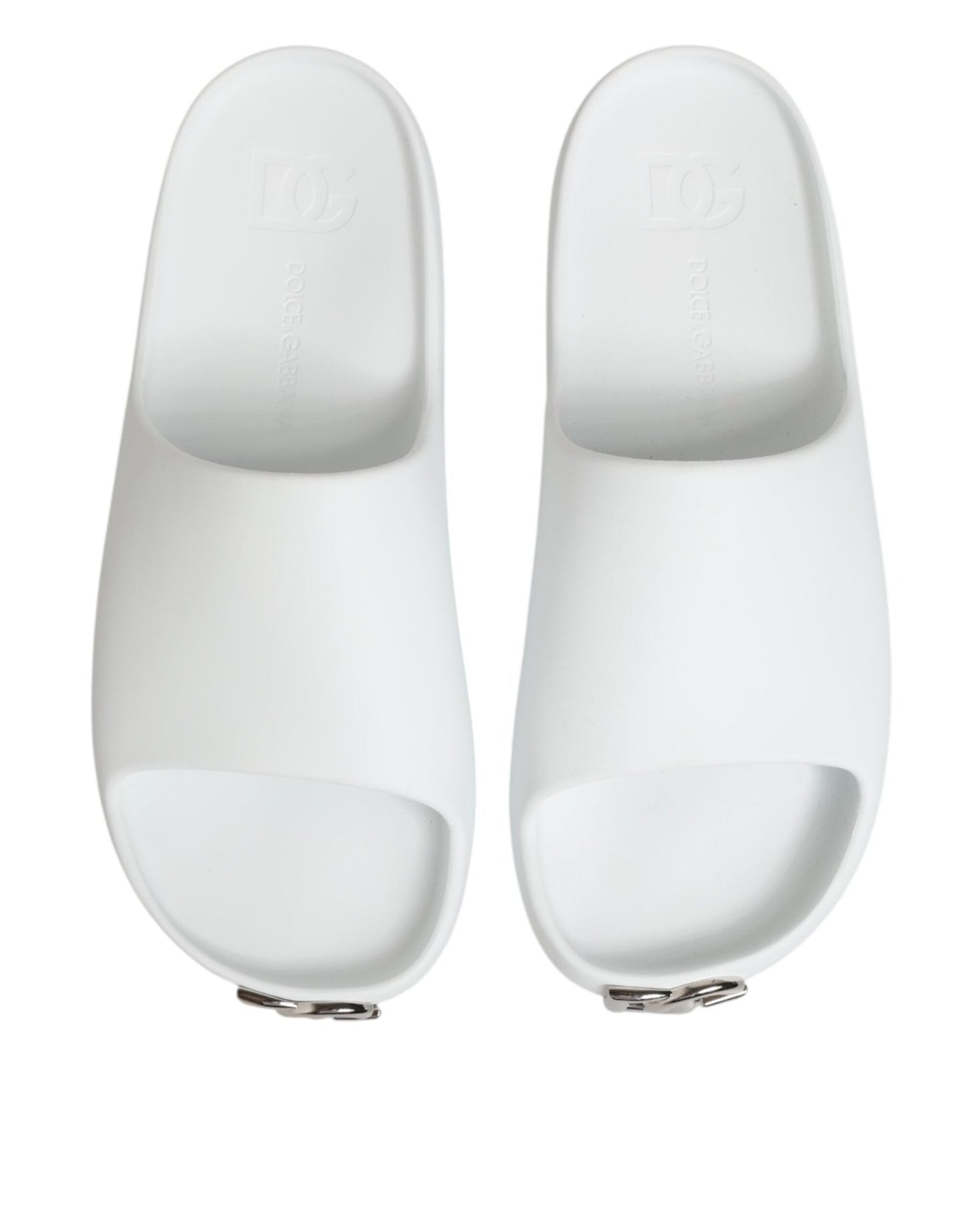 Dolce & Gabbana White Logo Slides Sandals Men Beachwear Shoes – EU40/US7 par Dolce & Gabbana | Disponible sur Sandy Store ByNet