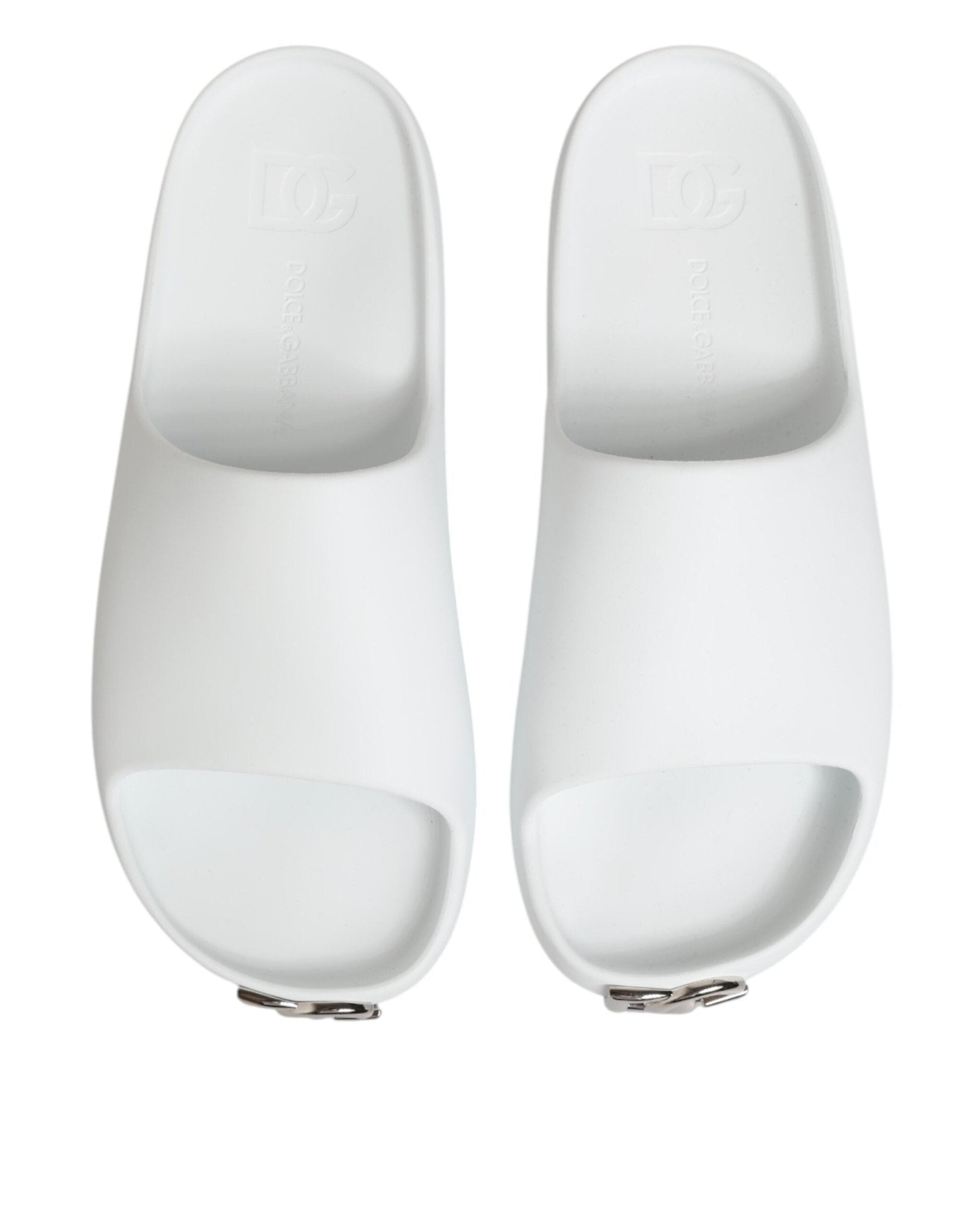Dolce & Gabbana White Logo Slides Sandals Men Beachwear Shoes – EU40/US7 par Dolce & Gabbana | Disponible sur Sandy Store ByNet