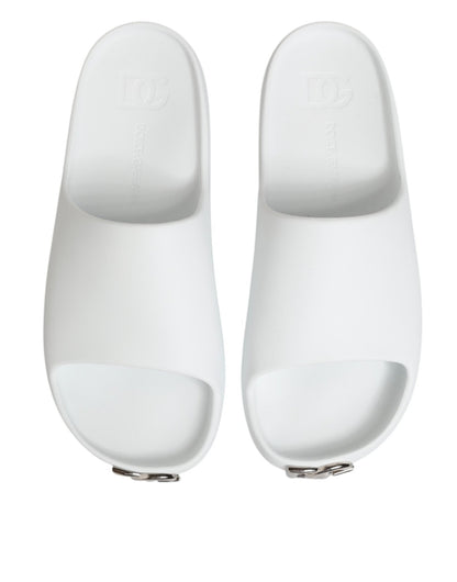 Dolce & Gabbana White Logo Slides Sandals Men Beachwear Shoes – EU40/US7 par Dolce & Gabbana | Disponible sur Sandy Store ByNet