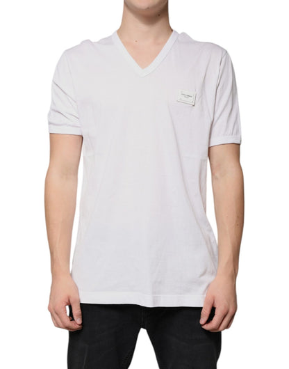 Dolce & Gabbana White Logo V - neck Short Sleeve T-shirt – IT56 | XXL par Dolce & Gabbana | Disponible sur Sandy Store ByNet